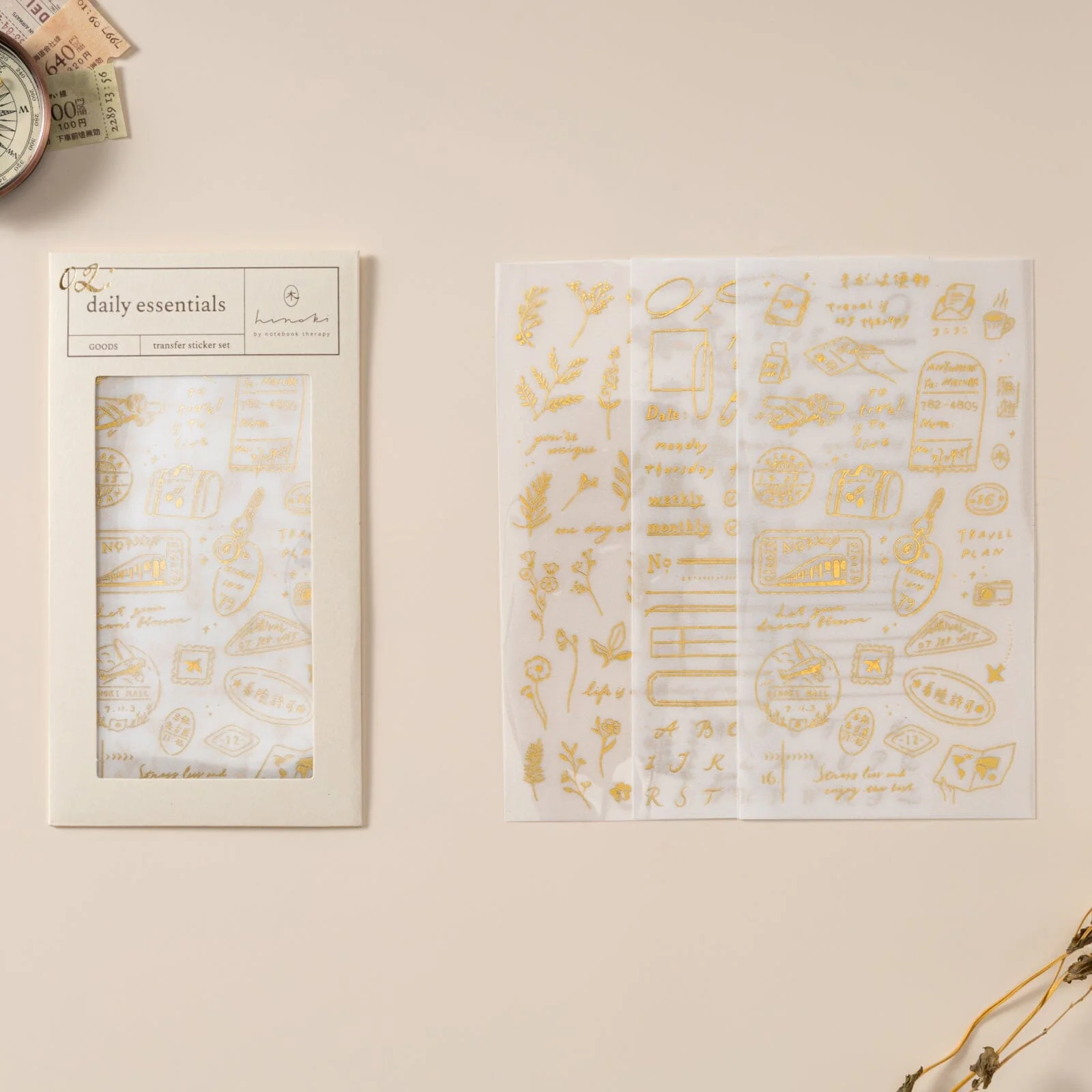 Hinoki - ‘Daily Essentials’ Gold Foil Print-On Sticker Set - Image 2