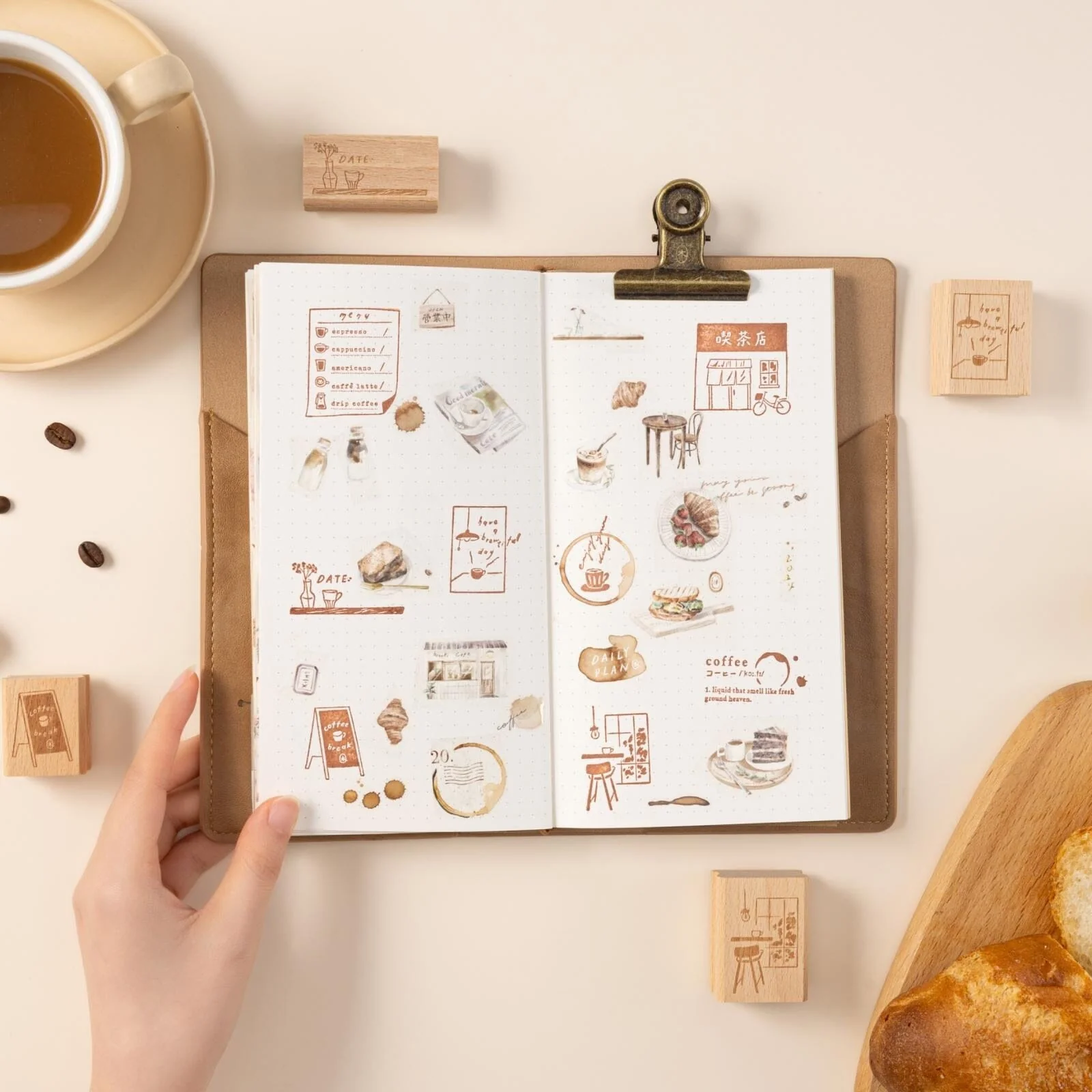 Hinoki - ‘Into the Cafe' Engraved Wooden Stamps Set - Image 4