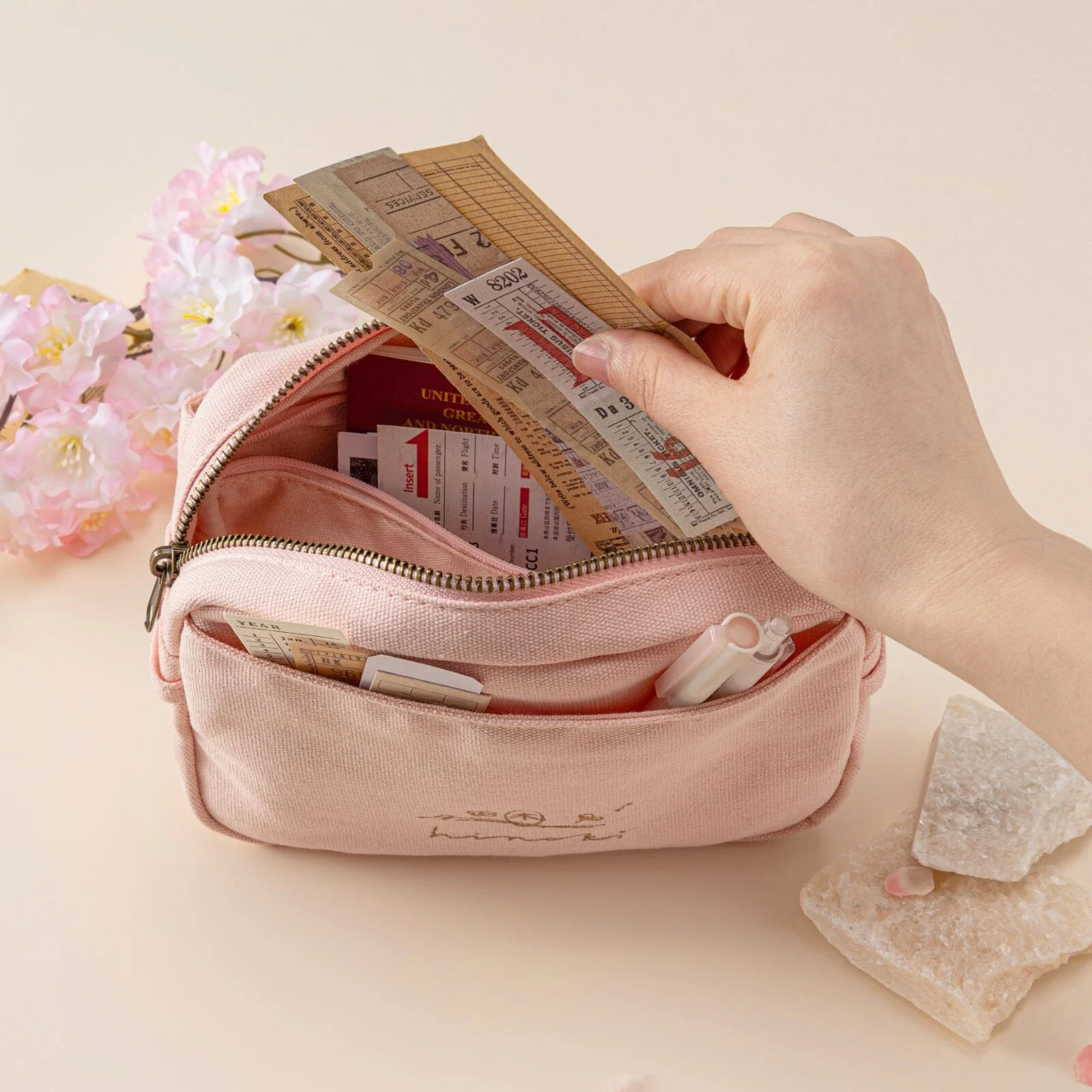 Hinoki - Pink Canvas Travel Pouch - Image 7