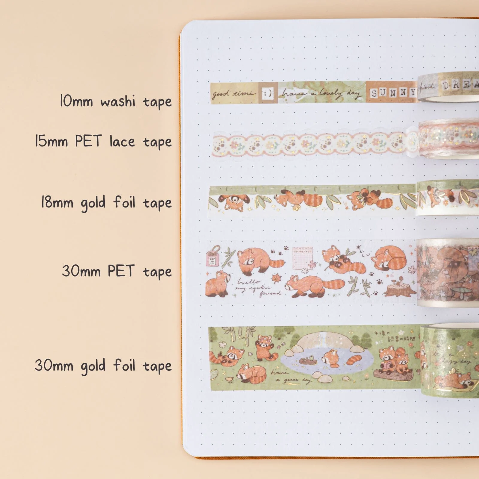 Tsuki ‘Red Panda’ Washi Tape Set ☾ - Image 2