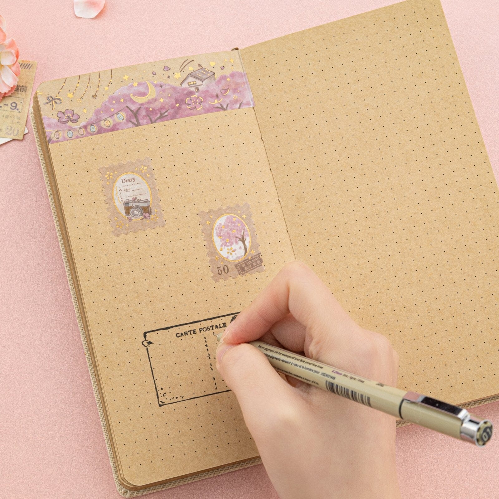 Tsuki ‘Sakura Breeze’ Kraft Paper Travel Notebook ☾ - Image 4