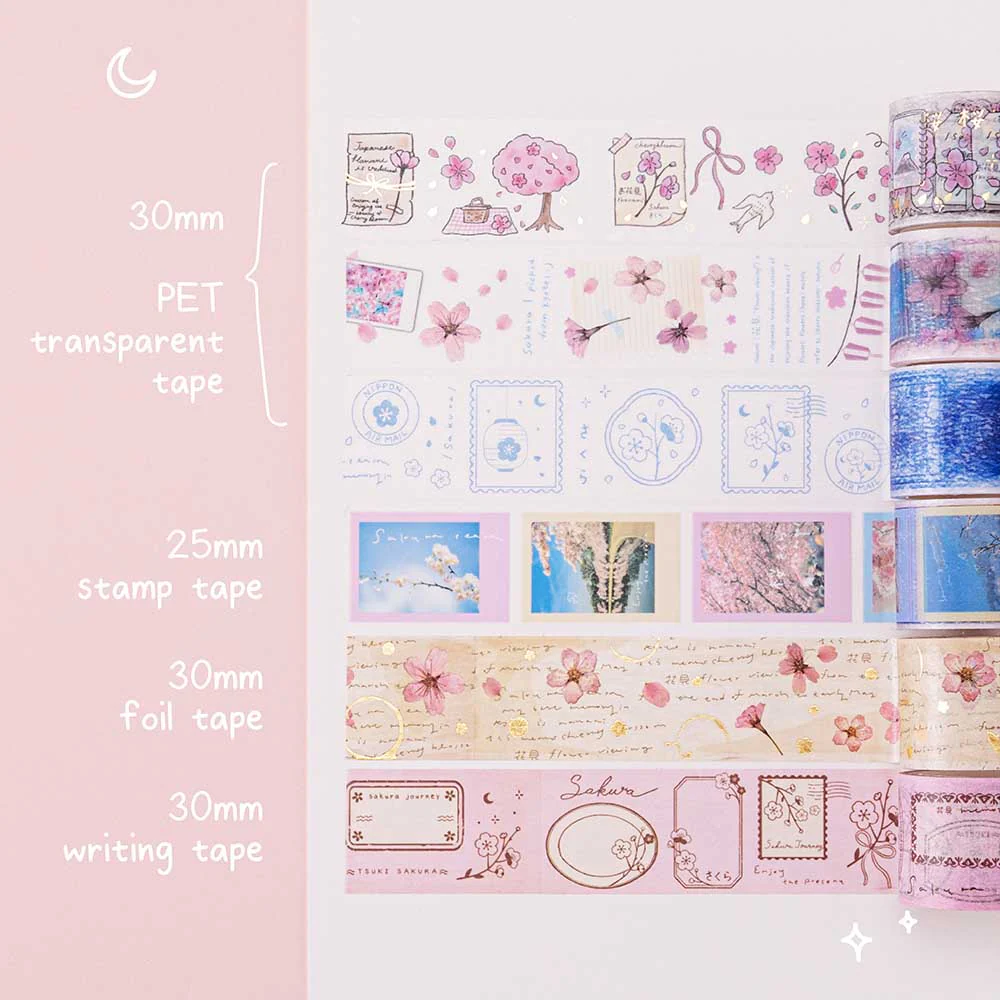 Tsuki ‘Sakura Journey’ Vintage Journal Washi Tape Set ☾ - Image 2