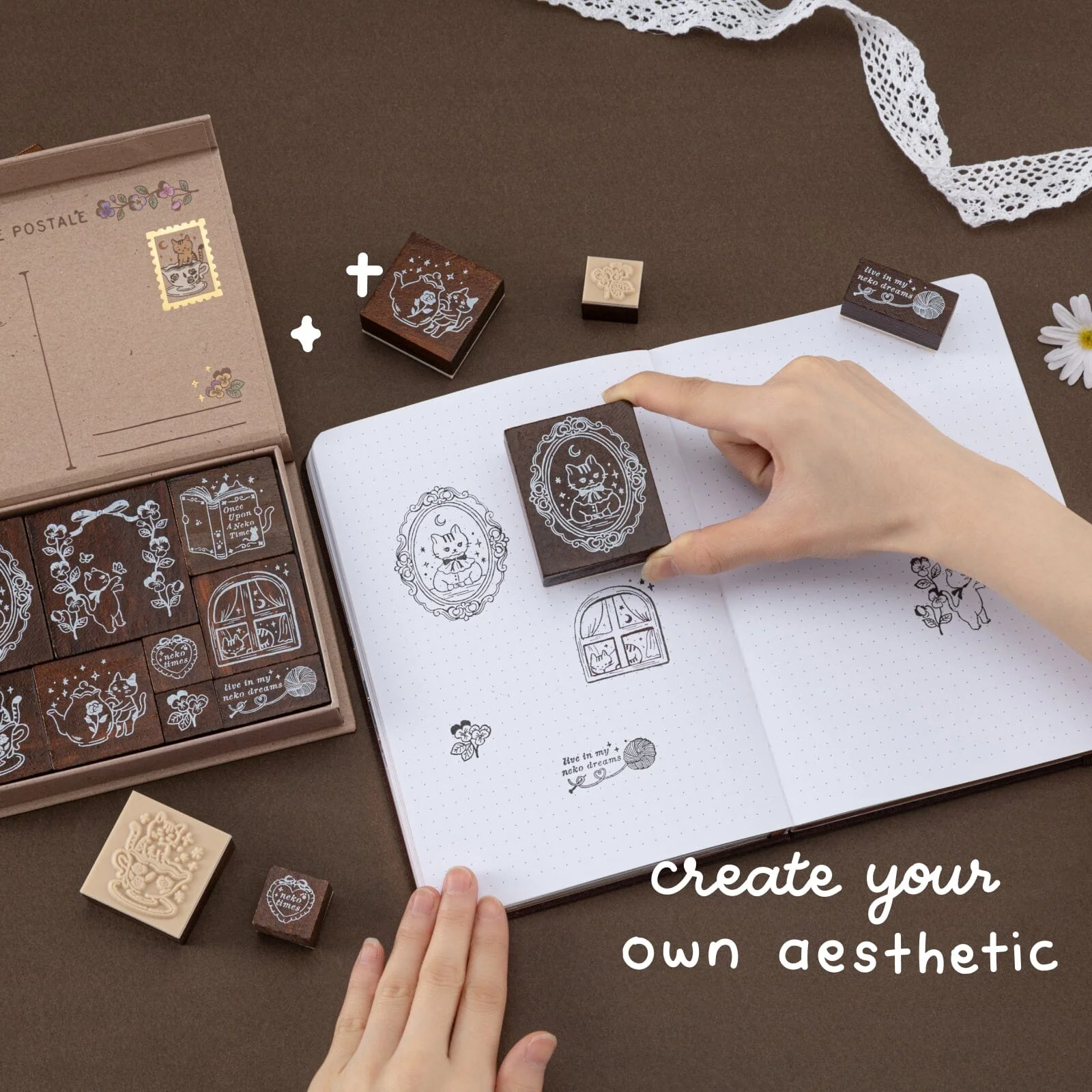 Tsuki ‘Vintage Neko’ Bullet Journal Stamp Set ☾ - Image 3