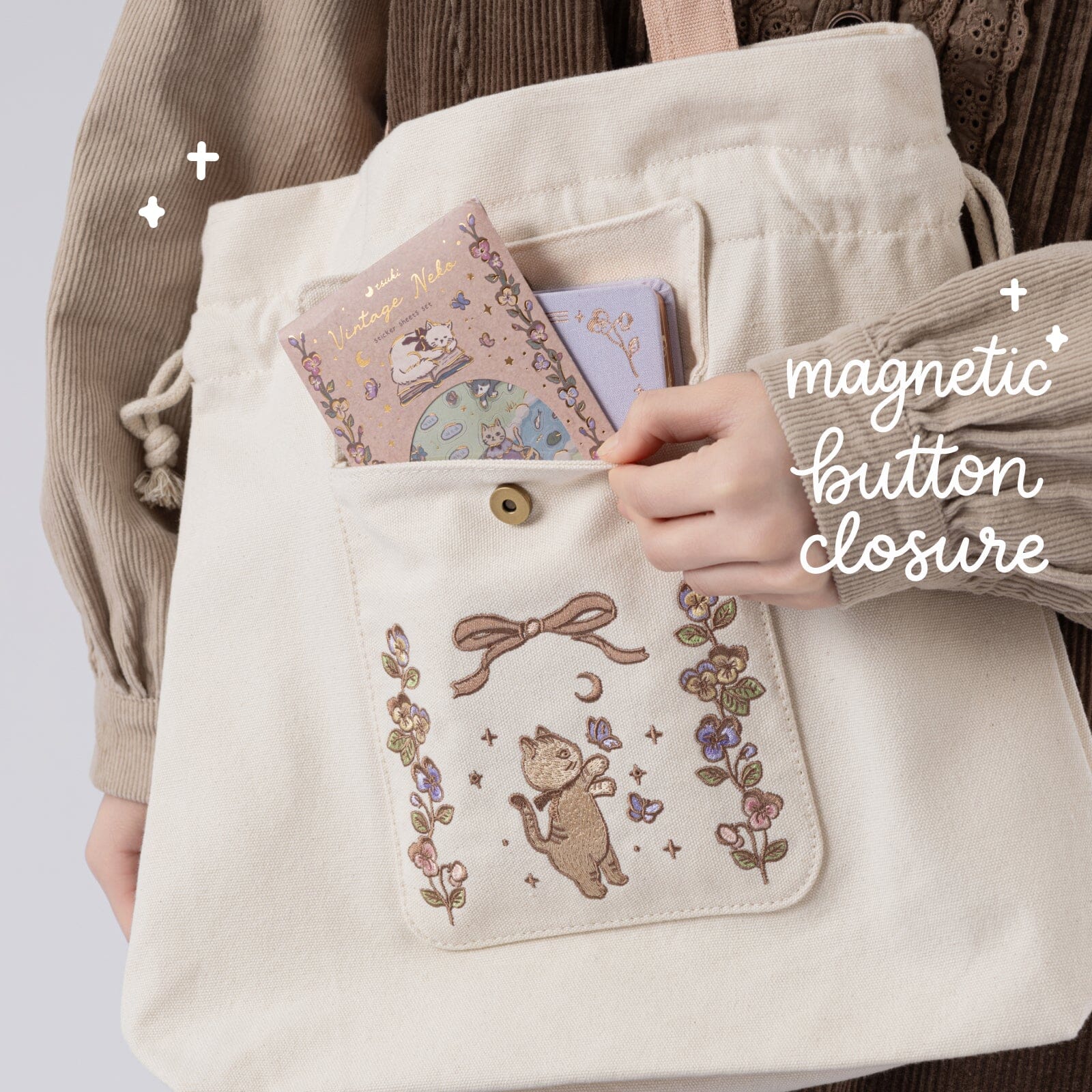Tsuki ‘Vintage Neko’ Limited Edition Embroidered Tote Bag ☾ - Image 10