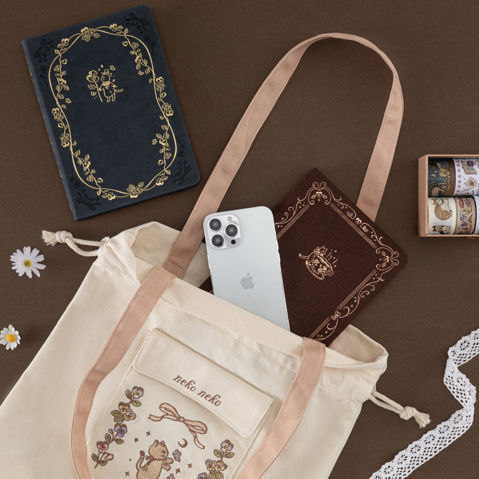 Tsuki ‘Vintage Neko’ Limited Edition Embroidered Tote Bag ☾ - Image 4