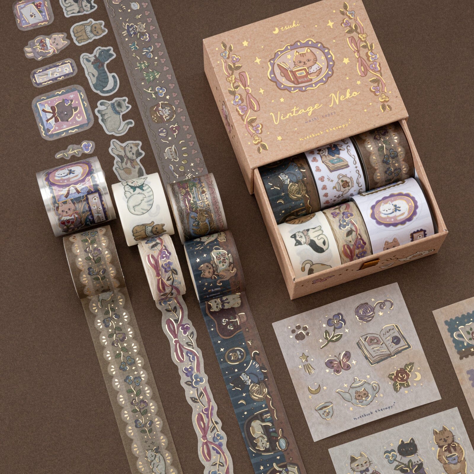 Tsuki ‘Vintage Neko’ Washi Tape Set ☾ - Image 9